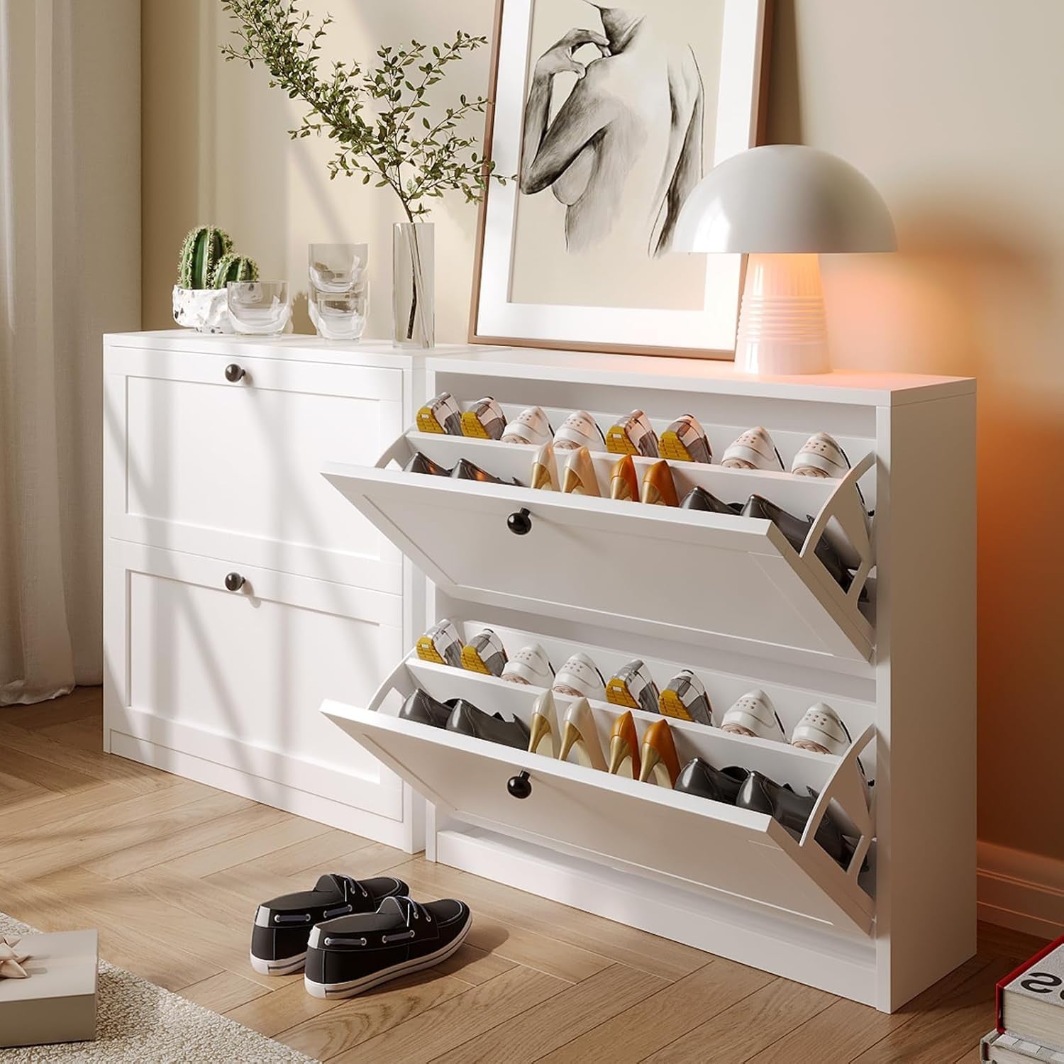 Slim 2-Drawer Vertical Shoe Cabinet with Adjustable Shelves, 80x24x80 cm White