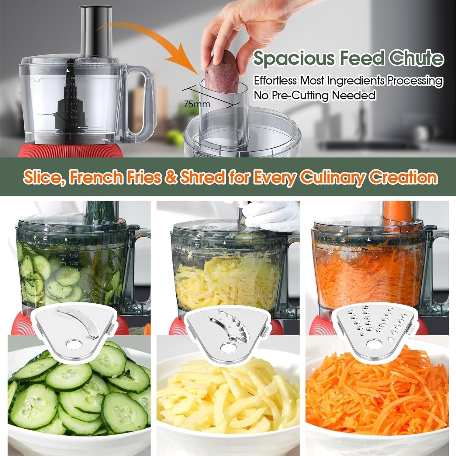1500W Food Processor Blender Combo 2.5L Chopper 2L Glass Jar Red