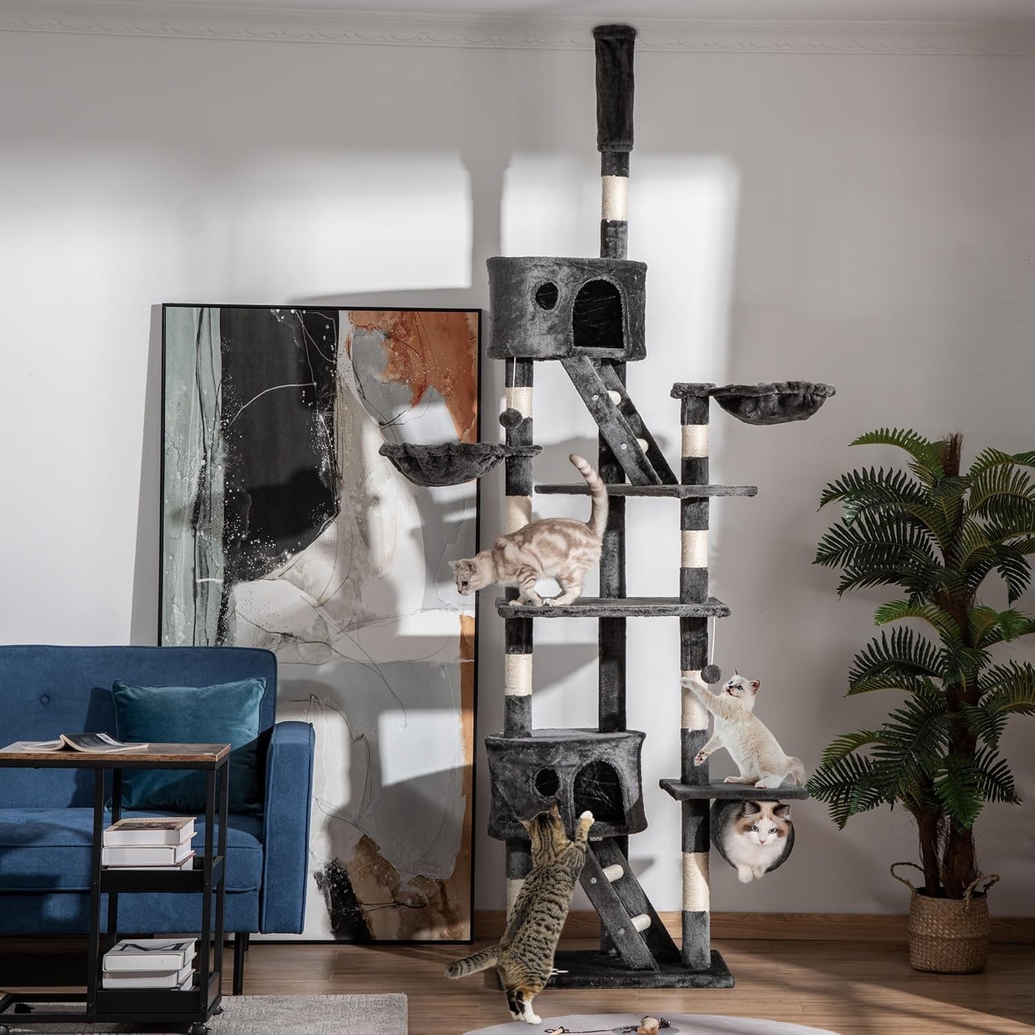 Floor to Ceiling Cat Tree 260cm Adjustable Tower with Scratching Posts