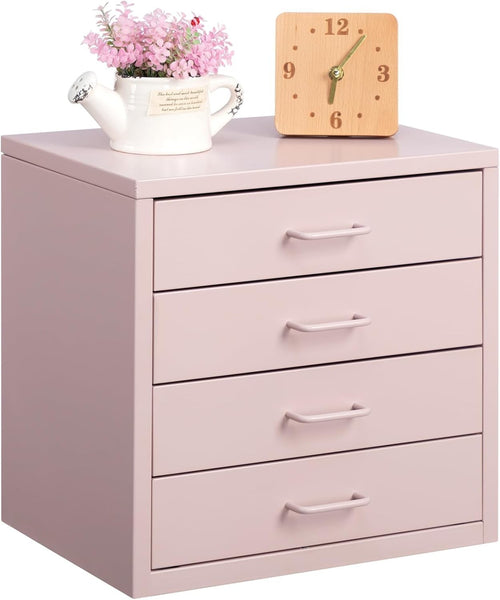 Pink Desktop A4 File Cabinet 4 Drawer Metal Office Storage Organizer