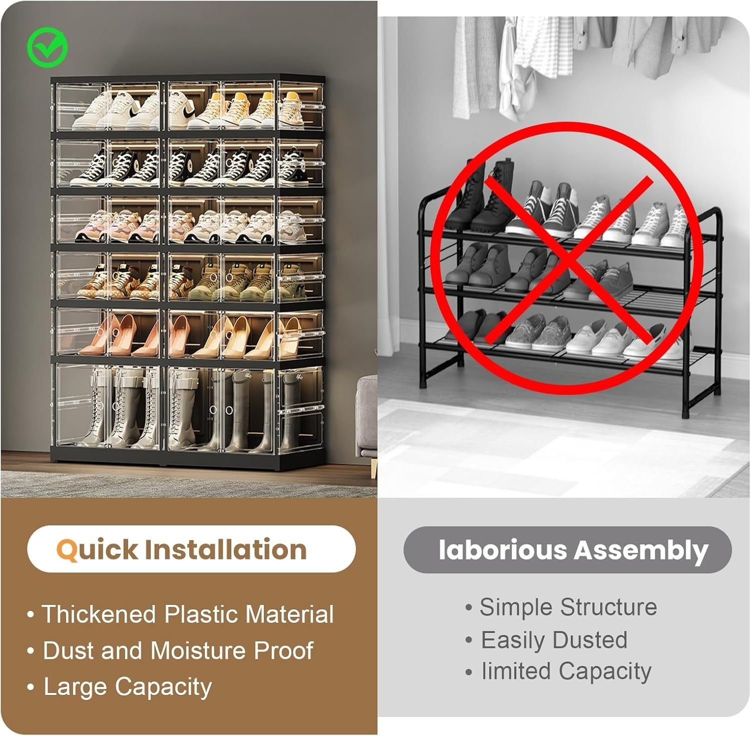 6 Tier Foldable Shoe Rack 24 Pairs Storage Box Magnetic Door Closet