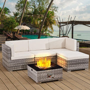 Outdoor Rattan Garden Sofa Set 4-Seater L-Shape Patio with Cushions & Table
