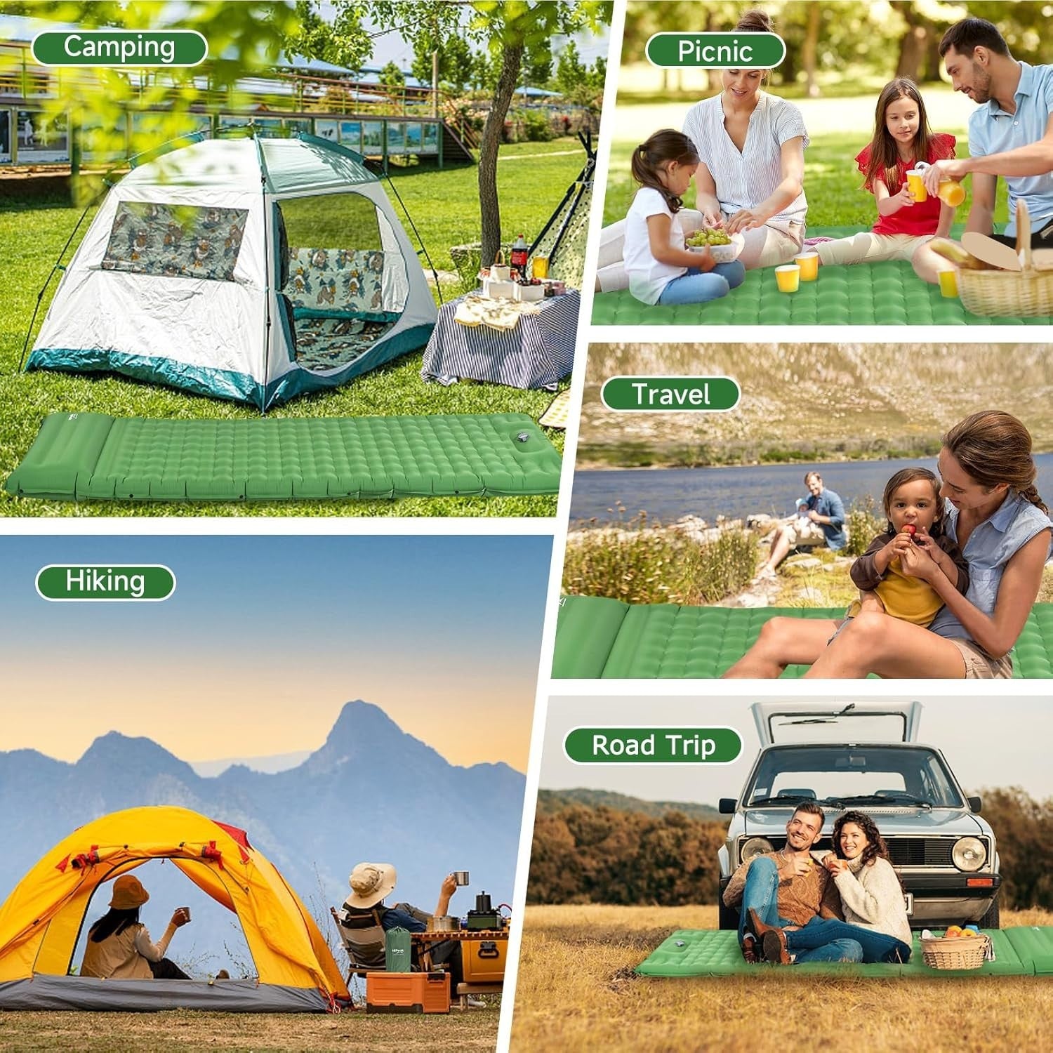 Ultralight Inflatable Camping Sleeping Pad with Built-In Foot Pump & Pillow.
