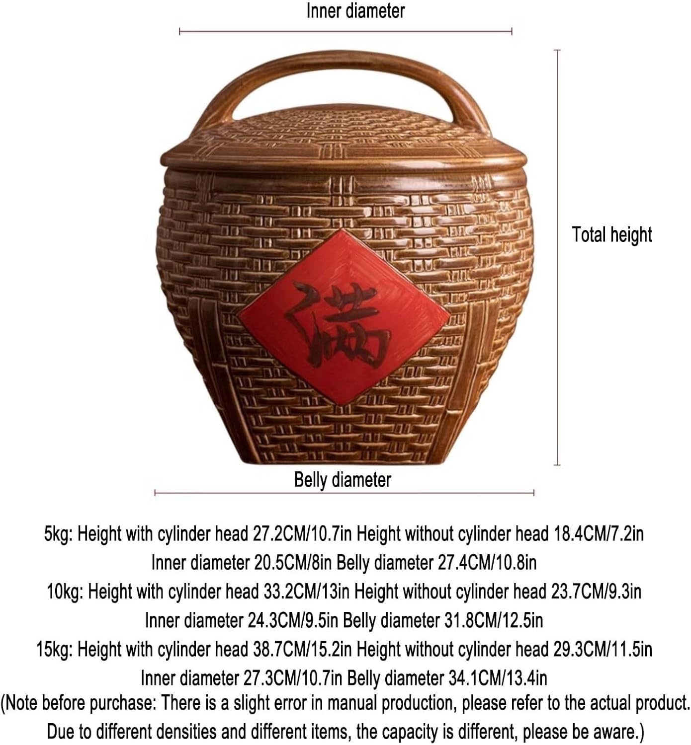 10KG Chinese Retro Ceramic Rice Jar Sealed Grain Storage Container