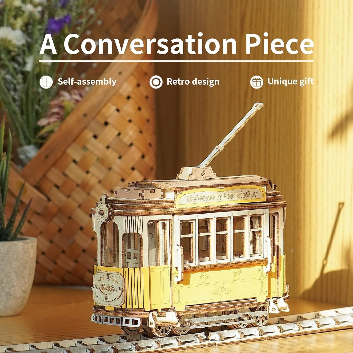 3D Wooden Tramcar Puzzle Kit for Adults – Retro Model Build Gift Toy