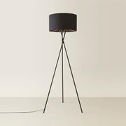 Modern Black Tripod Floor Lamp Metal Stand with Fabric Shade LED Bulb