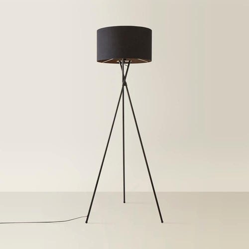 Modern Black Tripod Floor Lamp Metal Stand with Fabric Shade LED Bulb