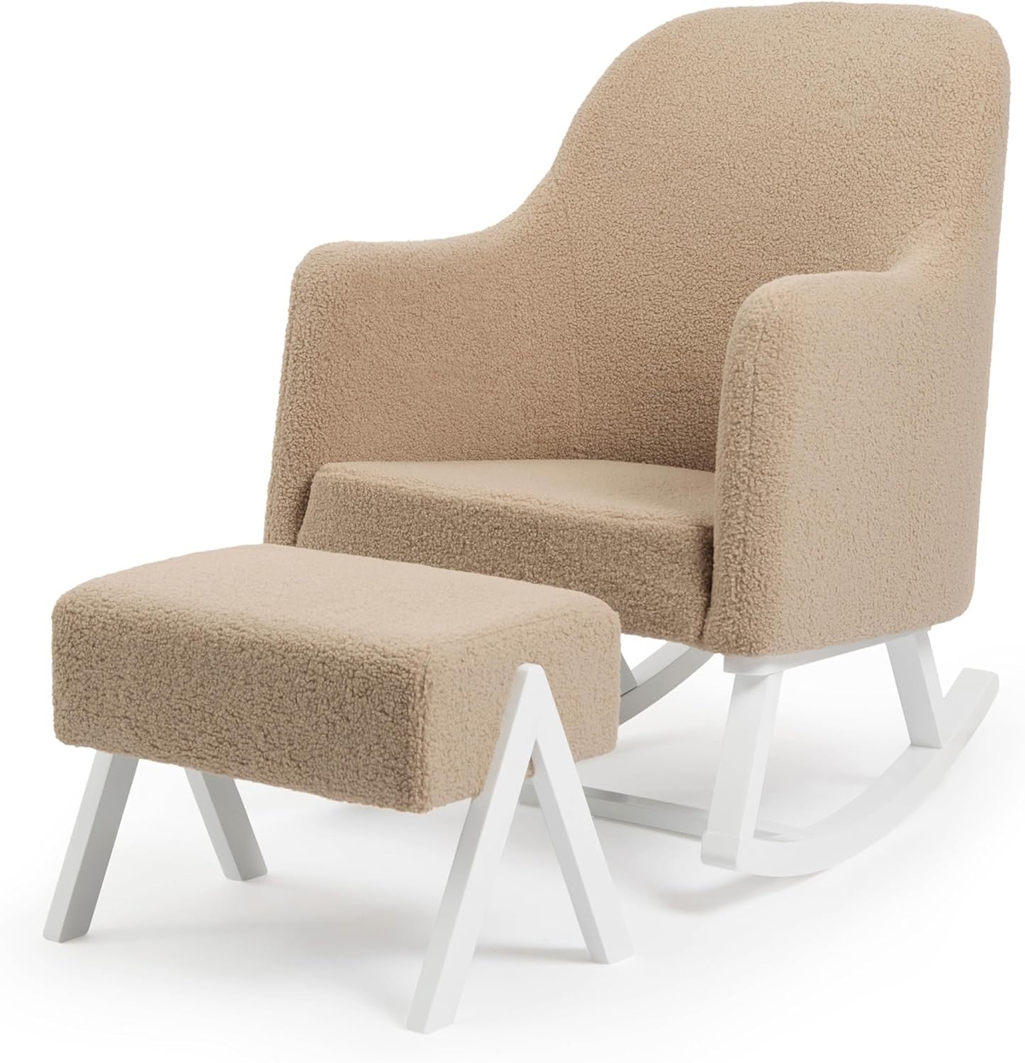Cozy Mocha Nursery Rocking Chair with Footstool Soft Fleece High Back