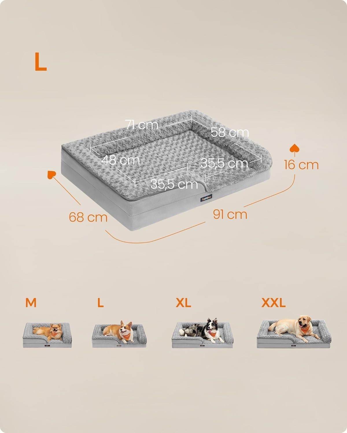 Large Orthopedic Dog Sofa Bed 91x68cm Memory Foam Grey