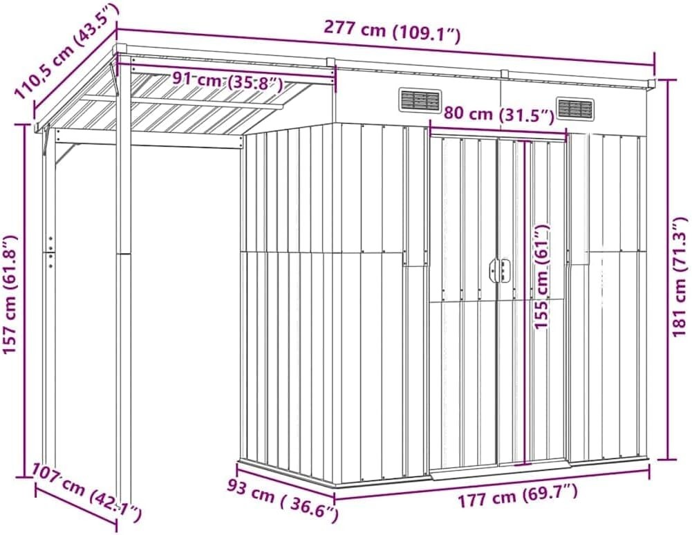 Metal Garden Shed Outdoor Storage with Extended Roof & Air Vents Light Brown