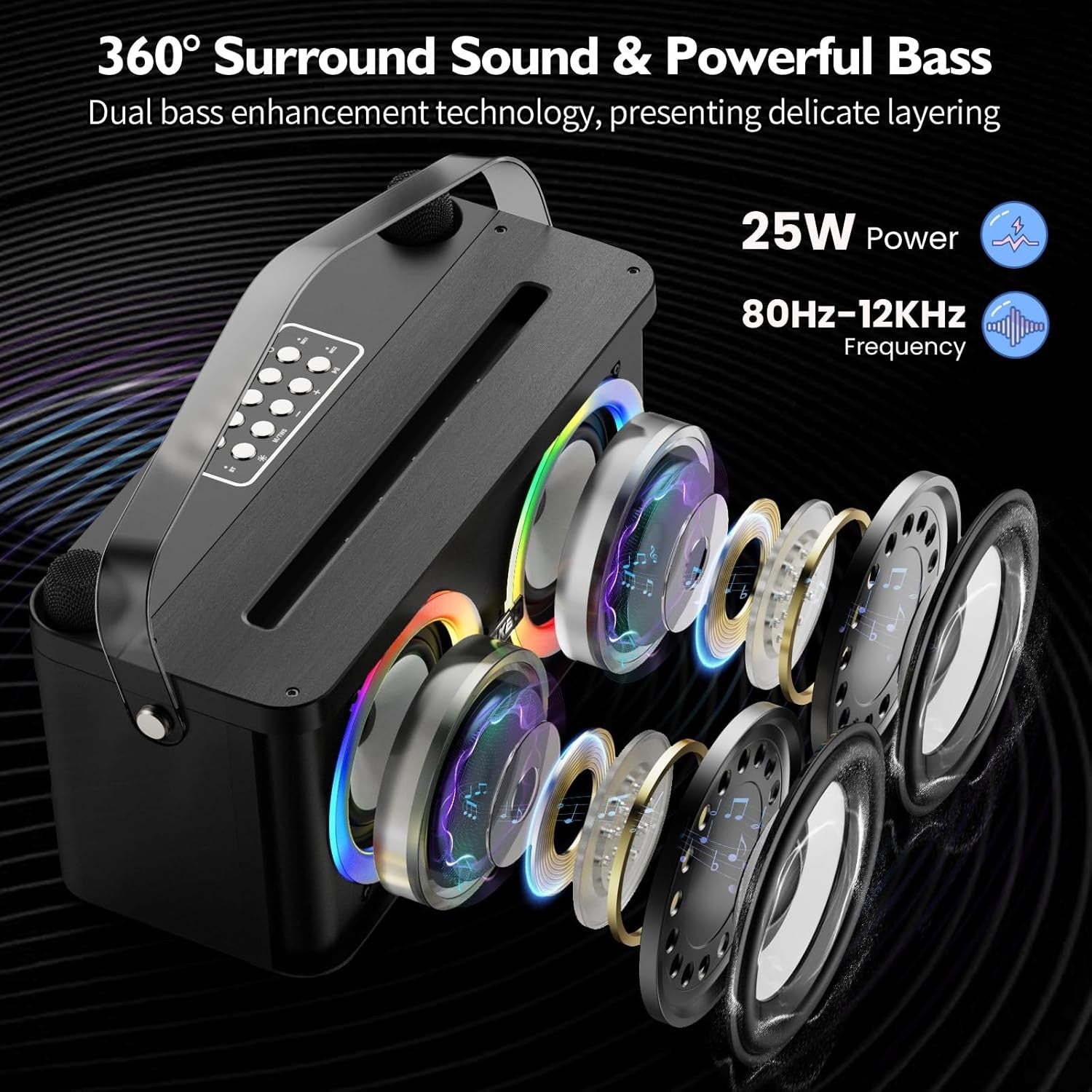 Bluetooth Karaoke Machine with 2 Wireless Mics LED PA Speaker