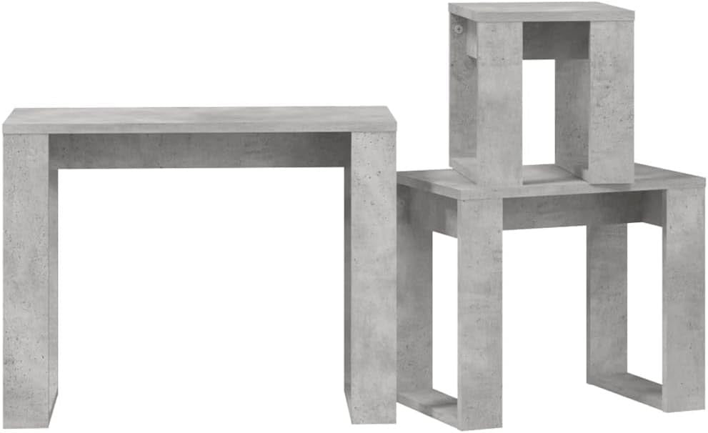 Space Saving Nesting End Side Coffee Tables Set Concrete Grey Engineered Wood