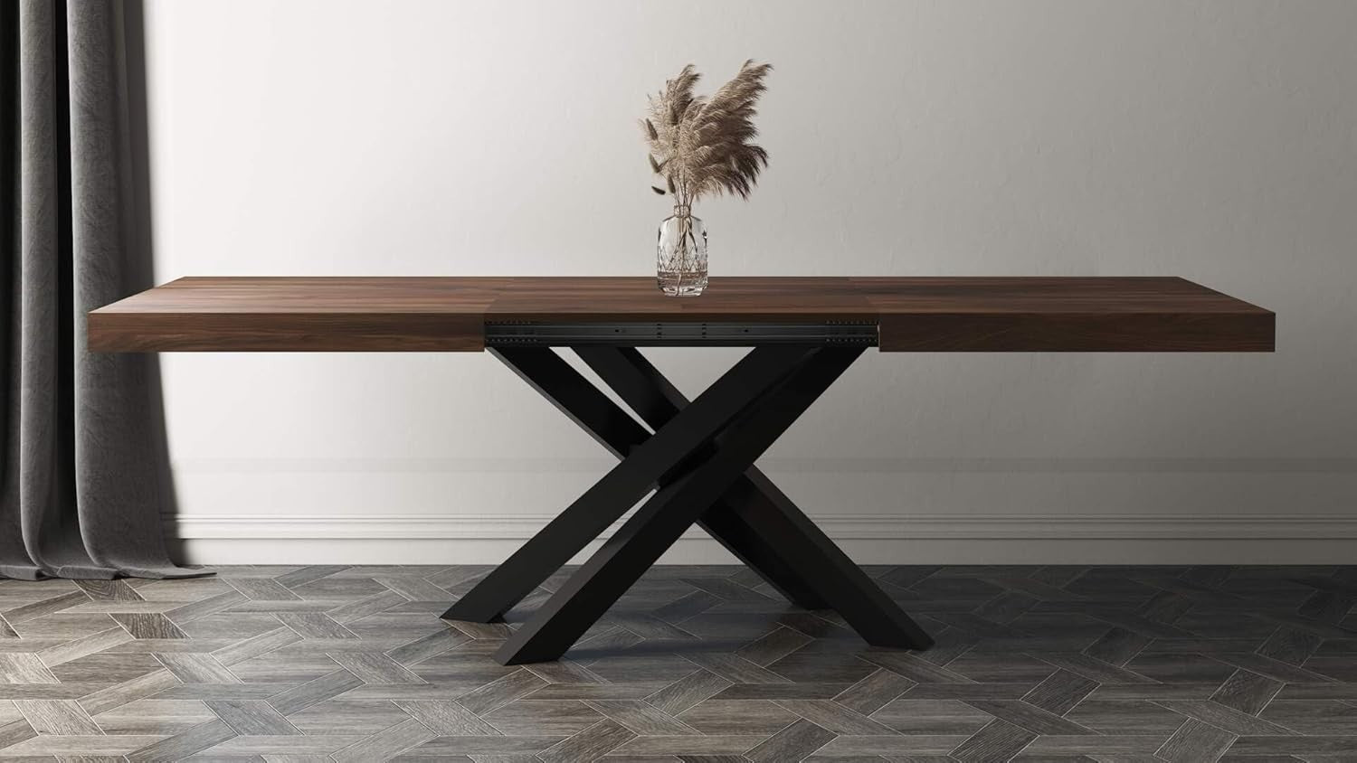 Extendable Walnut Dining Table 160–240cm w/ Black Cross Legs Modern