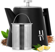 Double Walled Stainless Steel Teapot 1.2L Loose Leaf Tea Pot Black