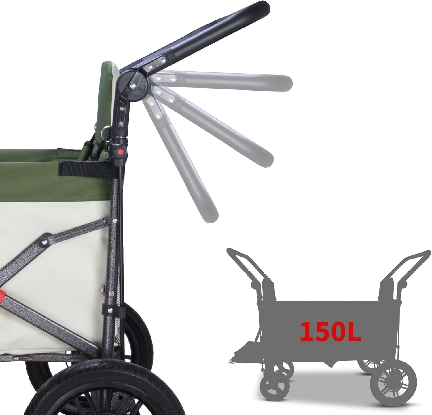 Green/Beige Folding Wagon w/ Roof Brakes 120kg Heavy Duty Cart PU Tyres & Seats