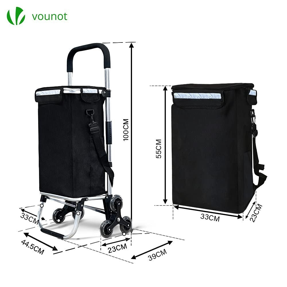 6 Wheel Lightweight Folding Shopping Trolley 58L Insulated Cart Black