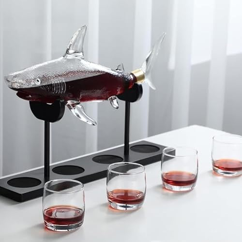 Shark Whiskey Decanter Set 1000ml with 4 Glasses & Stand – Unique Luxury Gift