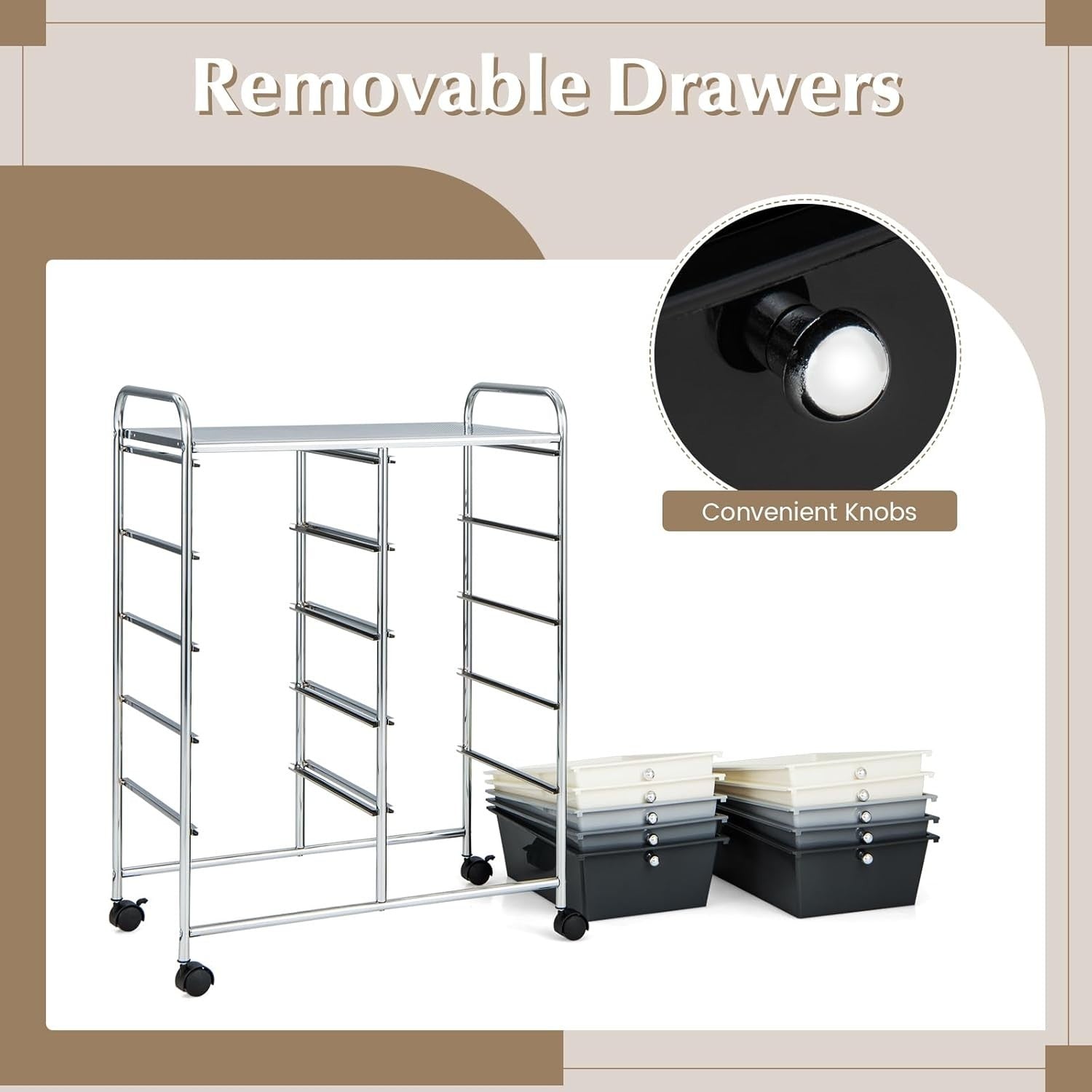 10 Drawer Mobile Storage Trolley Rolling Utility Cart Salon Organizer Grey