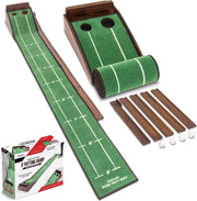 9ft Golf Putting Green Mat Indoor Practice Trainer Dual Hole Ramp Set