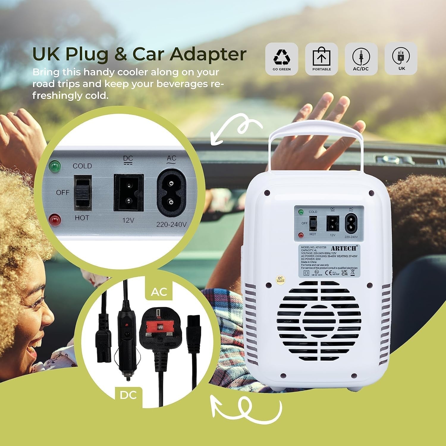 Portable Mini black Fridge 4L AC/DC Cooler Warmer Bedroom Car Desk