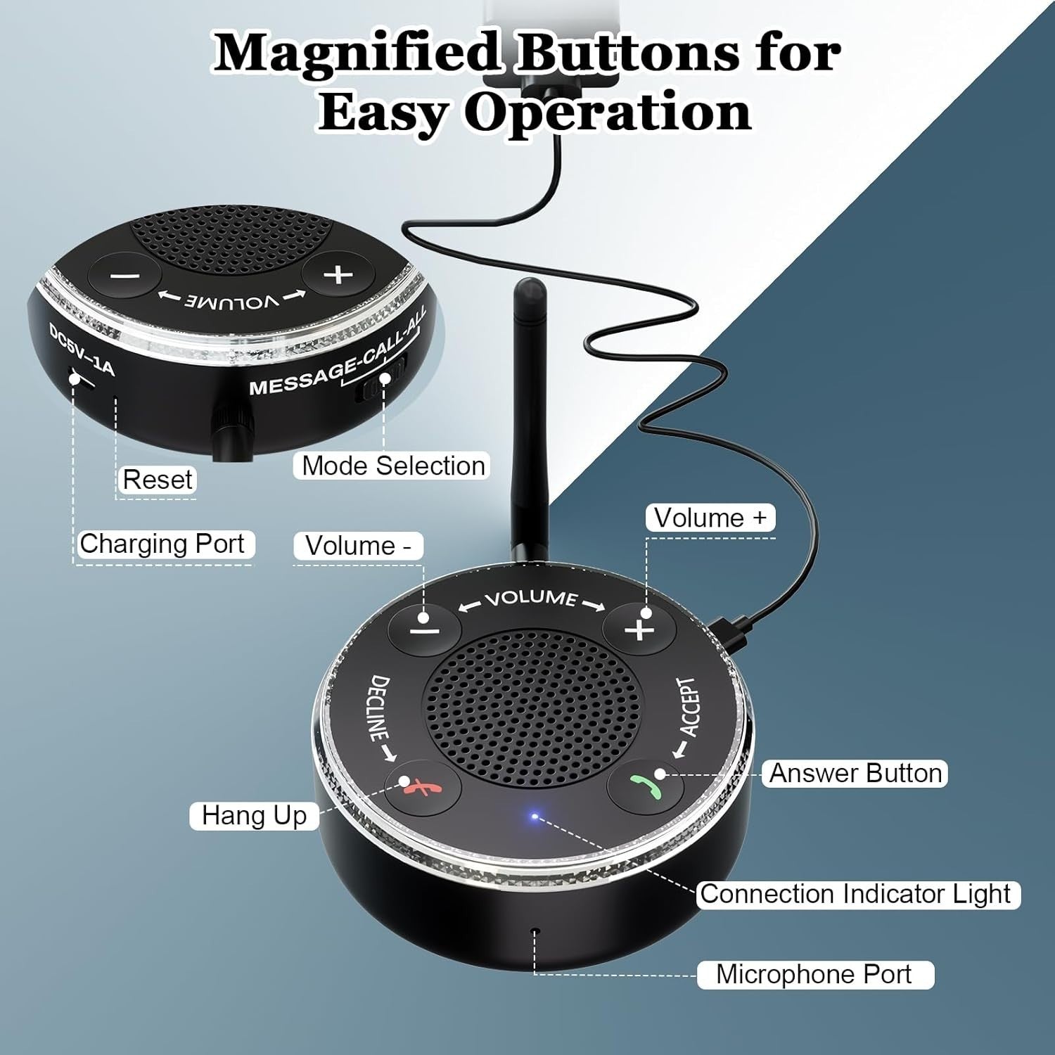 Phone Ringer Amplifier Loud 116dB LED Flash Bluetooth Speaker for Cell Calls