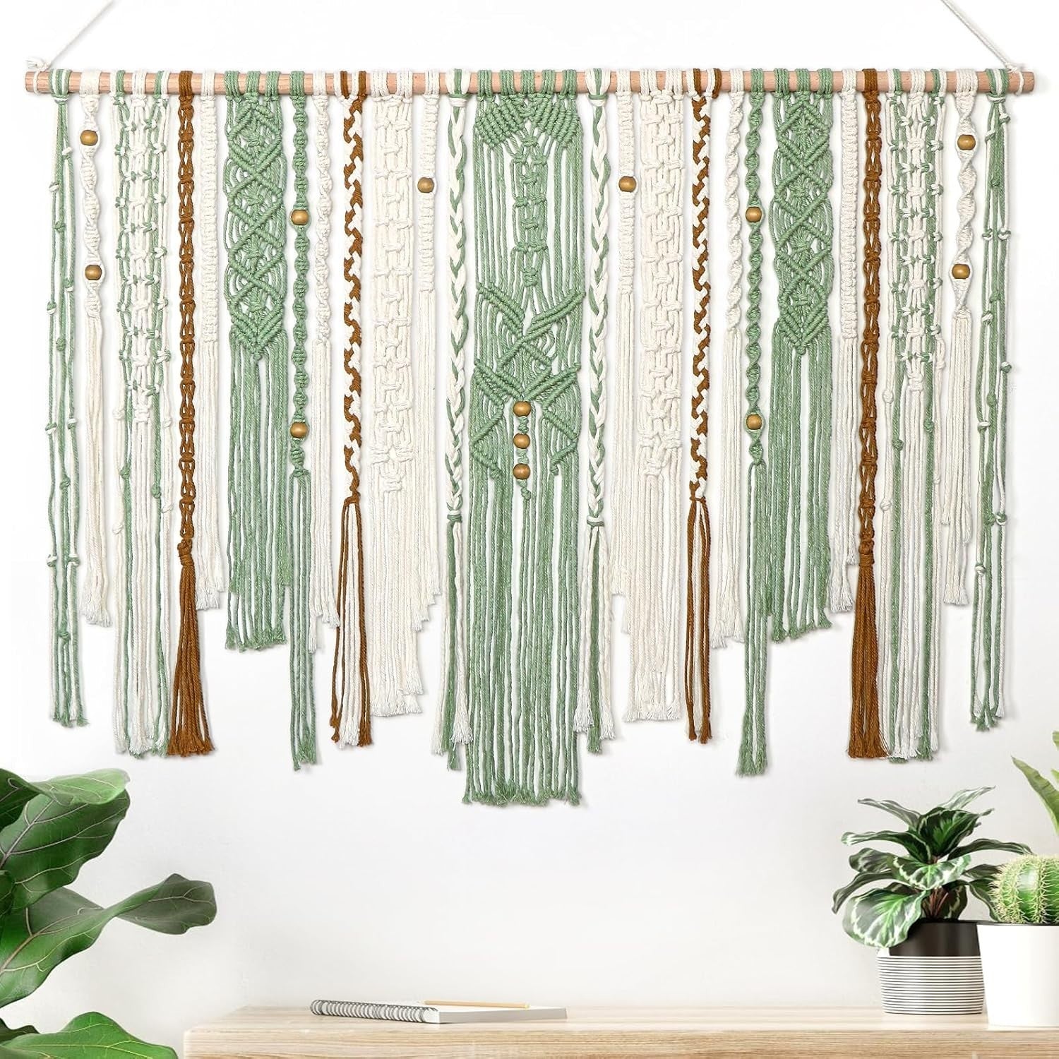 Large Green Macrame Wall Hanging 98x75cm Boho Woven Tapestry
