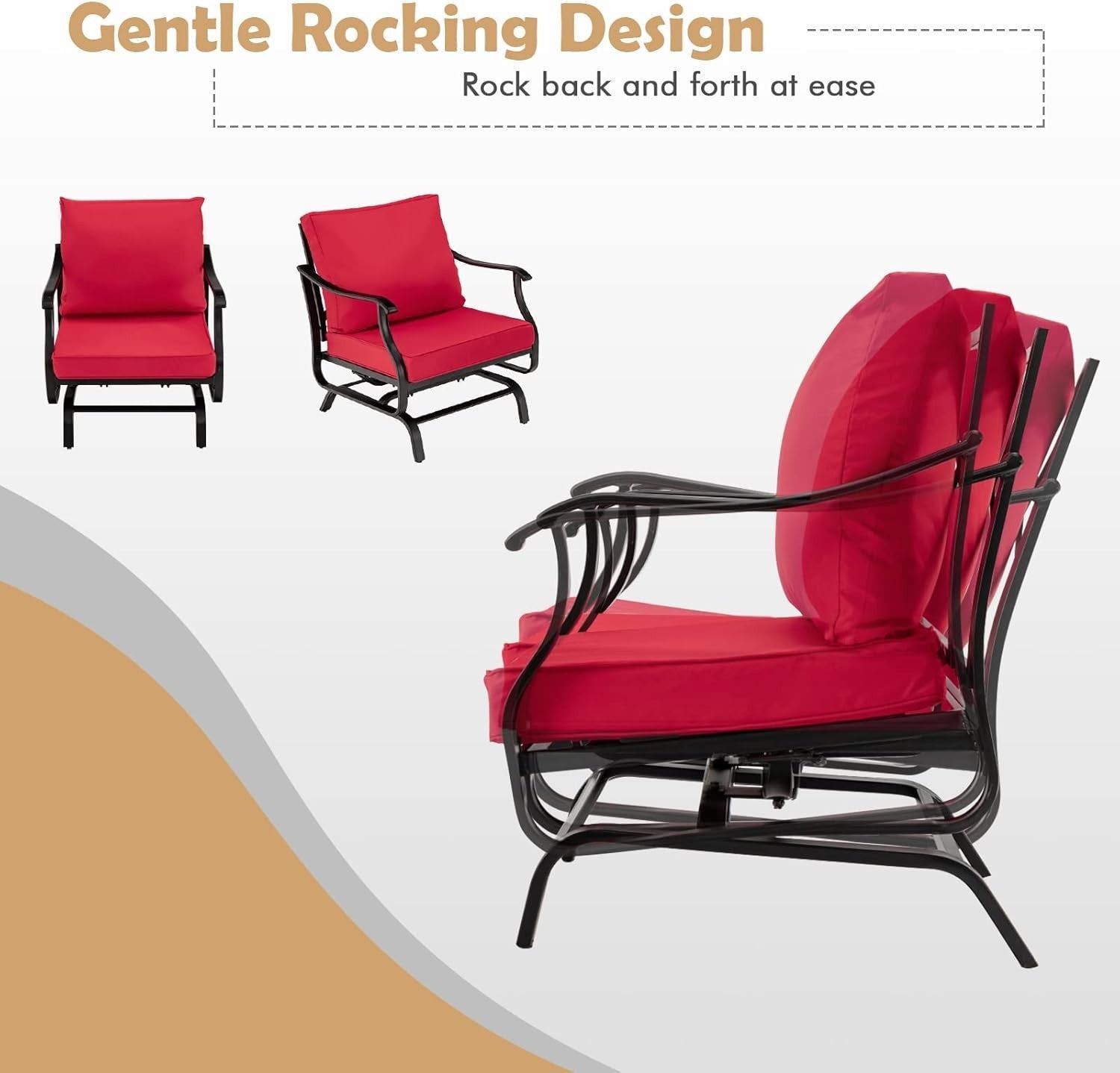 Outdoor Glider Rocking Chair Set w/Cushions & Table Patio Garden