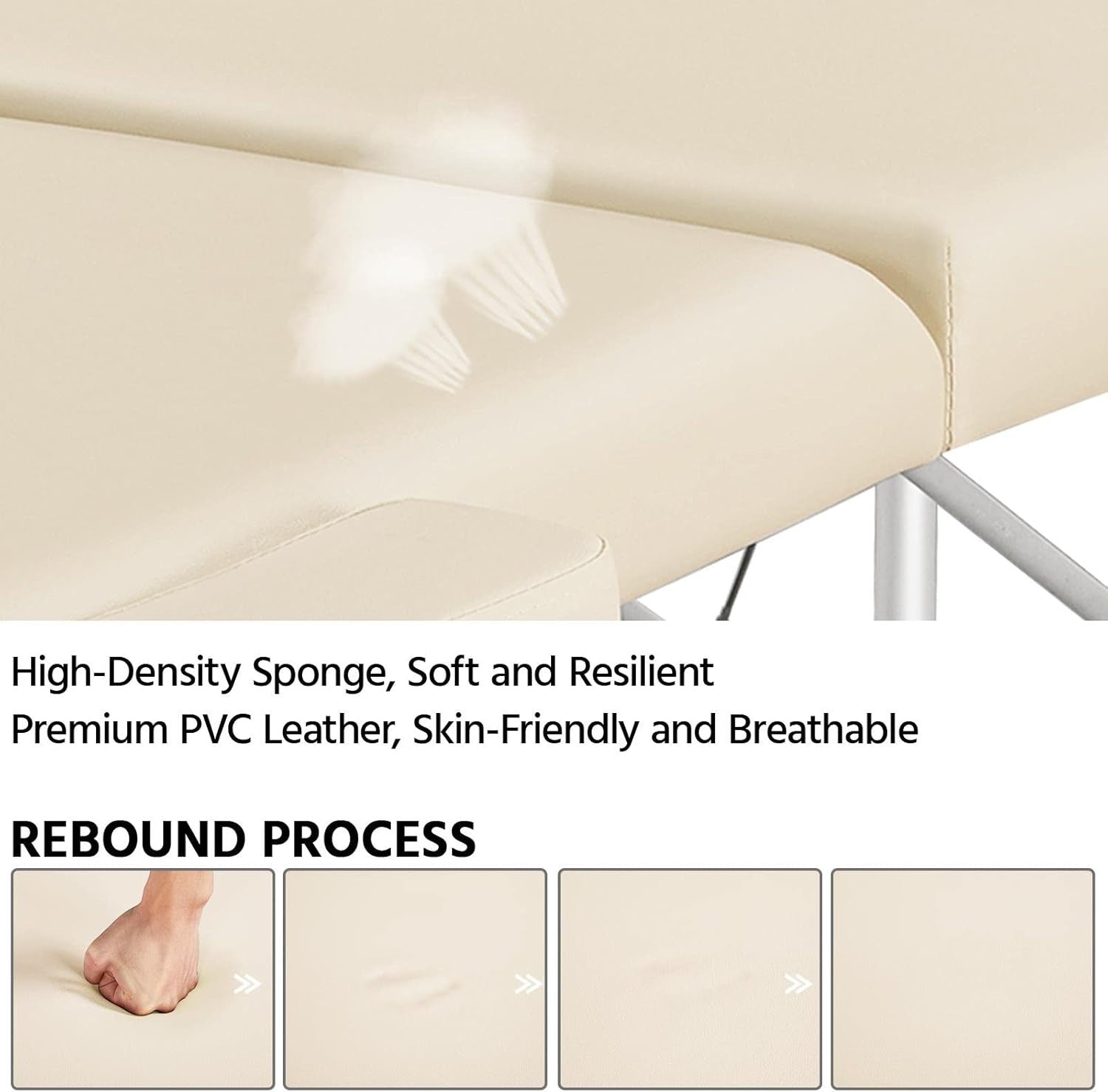Portable Foldable Massage Bed 2 Section Adjustable Beauty Lash Table 60cm Cream