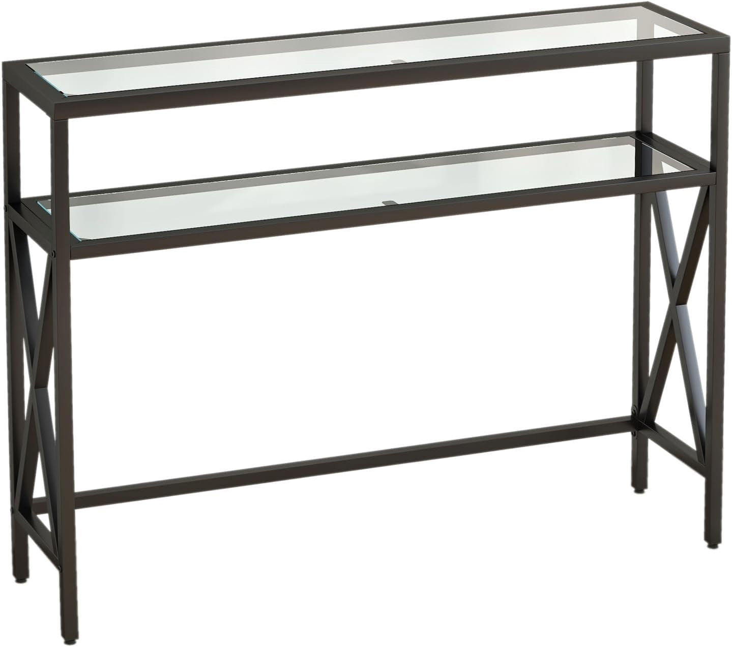 Tempered Glass Console Table Industrial Entryway with Shelves & Adjustable Feet