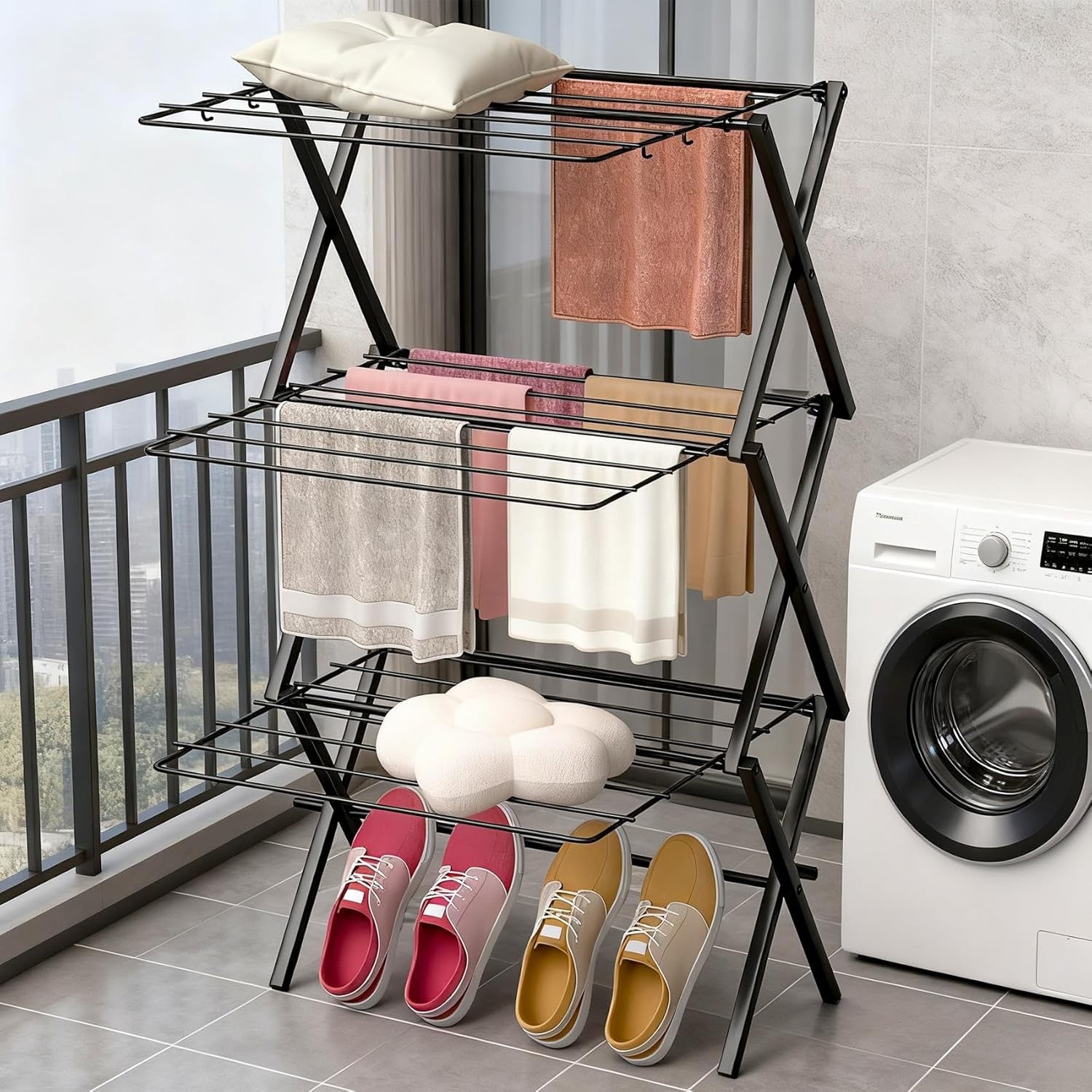 3 Tier Folding Clothes Airer Tall Laundry Drying Rack Space Saving 120cm