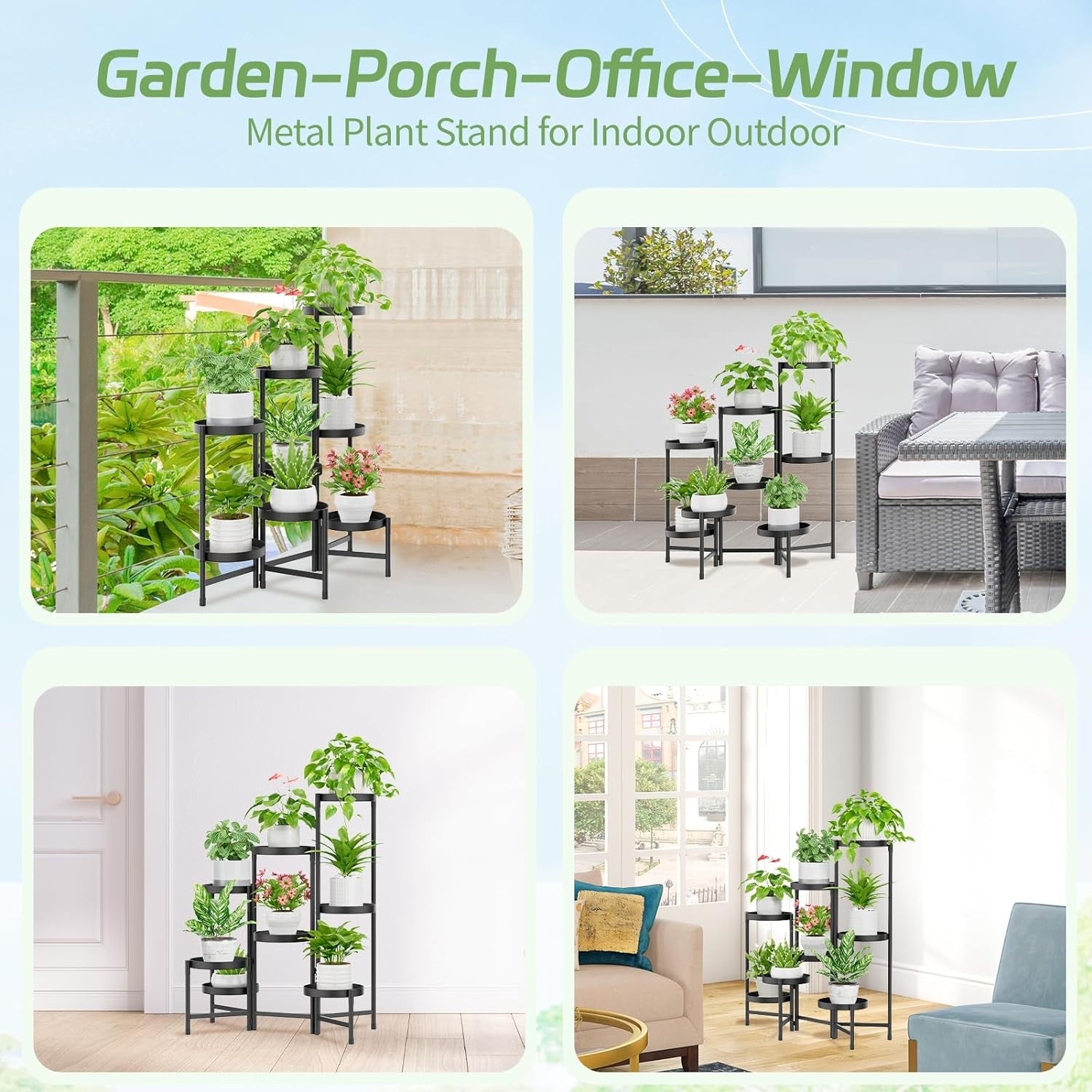 8 Tier Black Metal Plant Stand Indoor Outdoor Tall Corner Flower Shelf