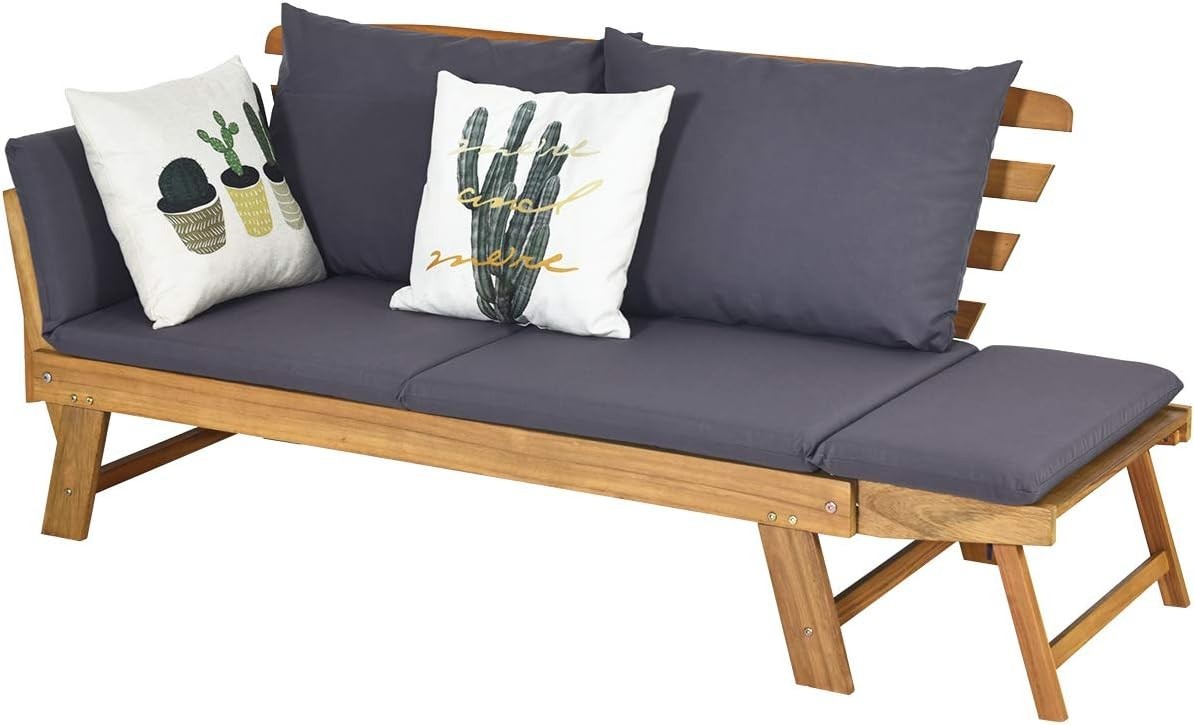 3-in-1 Outdoor Sofa Bed Recliner with Cushions – Convertible Wood Daybed