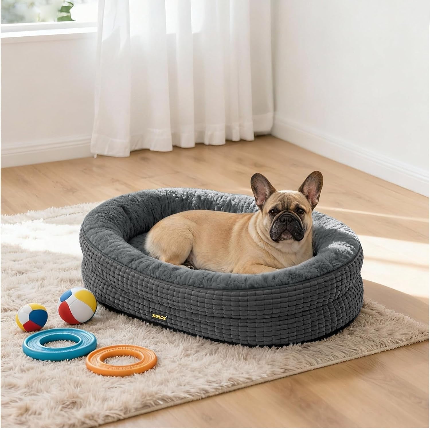 Medium Orthopedic Dog Bed 71x59x15cm Bolster Washable Grey