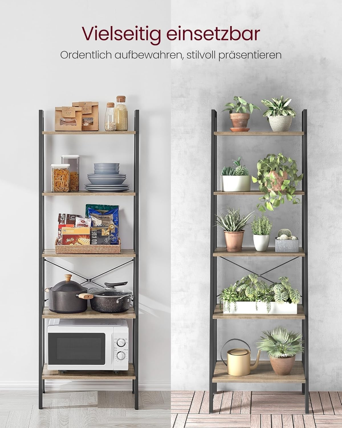 5-Tier Industrial Ladder Shelf Bookcase Storage Rack Space-Saving Unit
