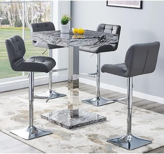 Melange Marble Effect High Gloss Square Bar Table Dining Pub 80×80×110cm Grey
