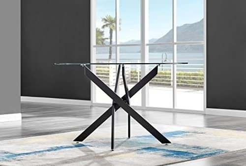 Round Glass Dining Table 120cm Matte Black + 4 Grey Gold Leg Chairs