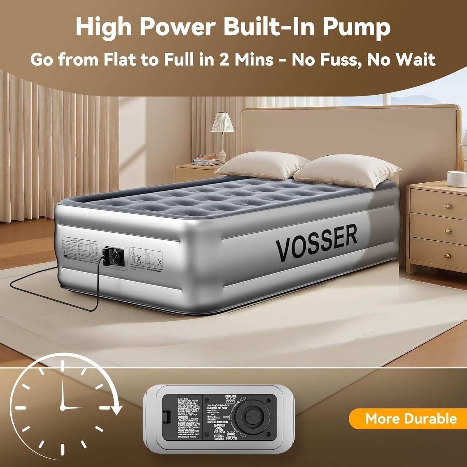 Twin Air Mattress Built In Pump 18” Raised Fast Inflating Inflatable Bed