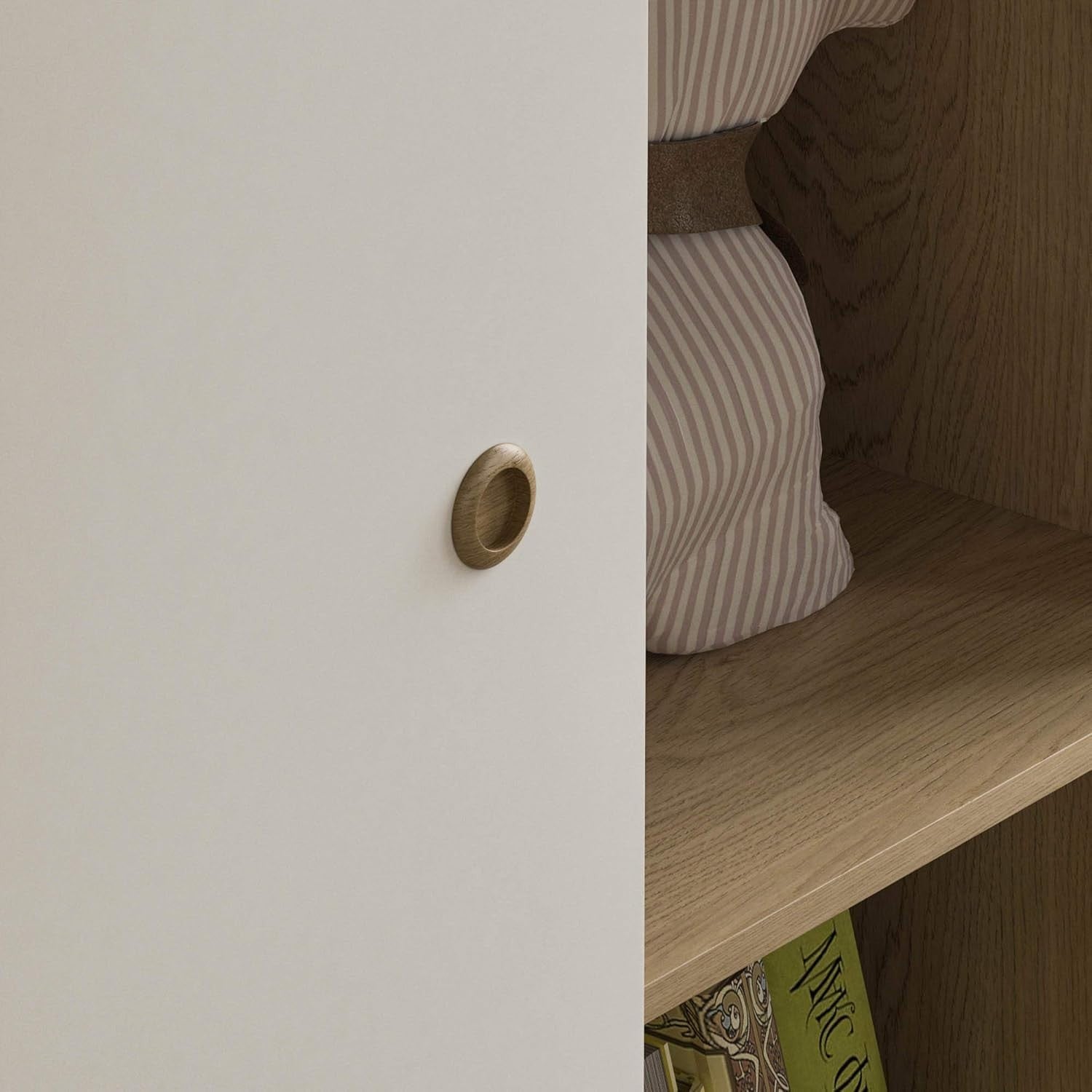 Children’s Wardrobe with Shelves & Rail, White Oak Kids Storage Cabinet