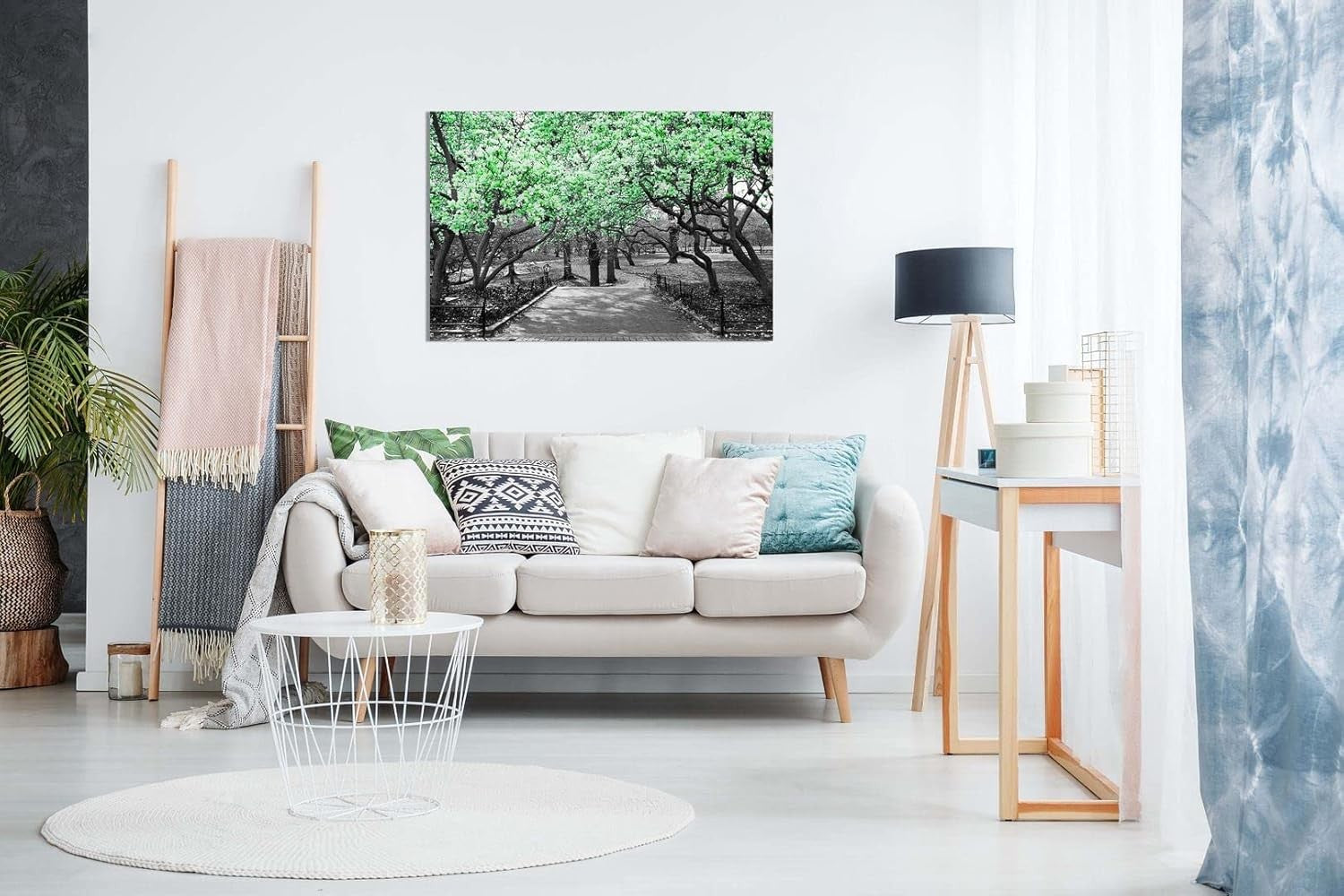Black White Green Blossom Canvas Wall Art Modern Living Room Home Decor