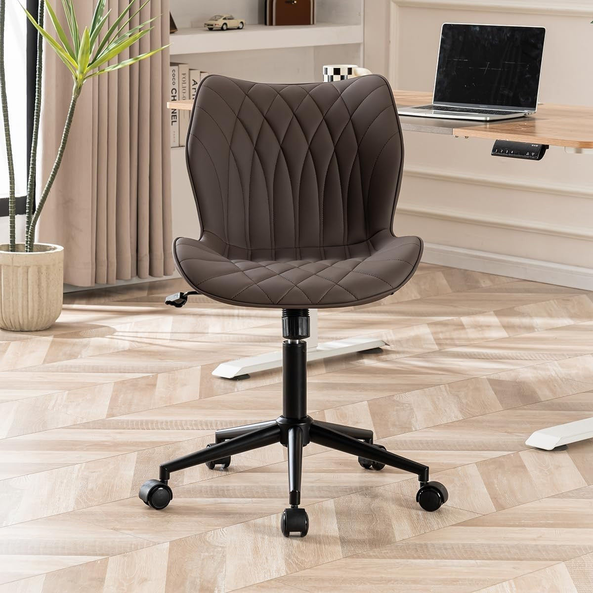 Ergonomic Armless Home Office Desk Chair Swivel Faux Leather Padded Task Study S