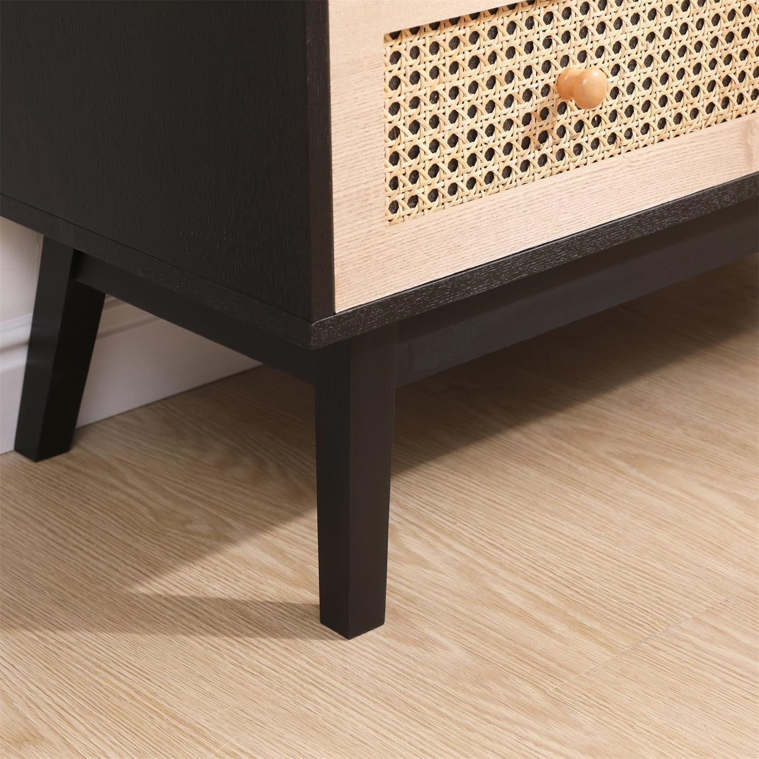 Black Frame Rattan Chest 3 Drawer Storage Cabinet Wood Dresser 80cm