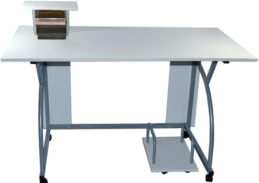 White Computer Desk 120x60cm with Wheels Shelf Drawer Home Office Table