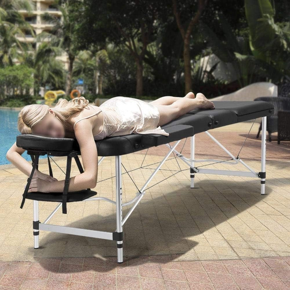 Foldable Portable Massage Bed 3 Section Lash Beauty Table Adjustable 60cm Wide