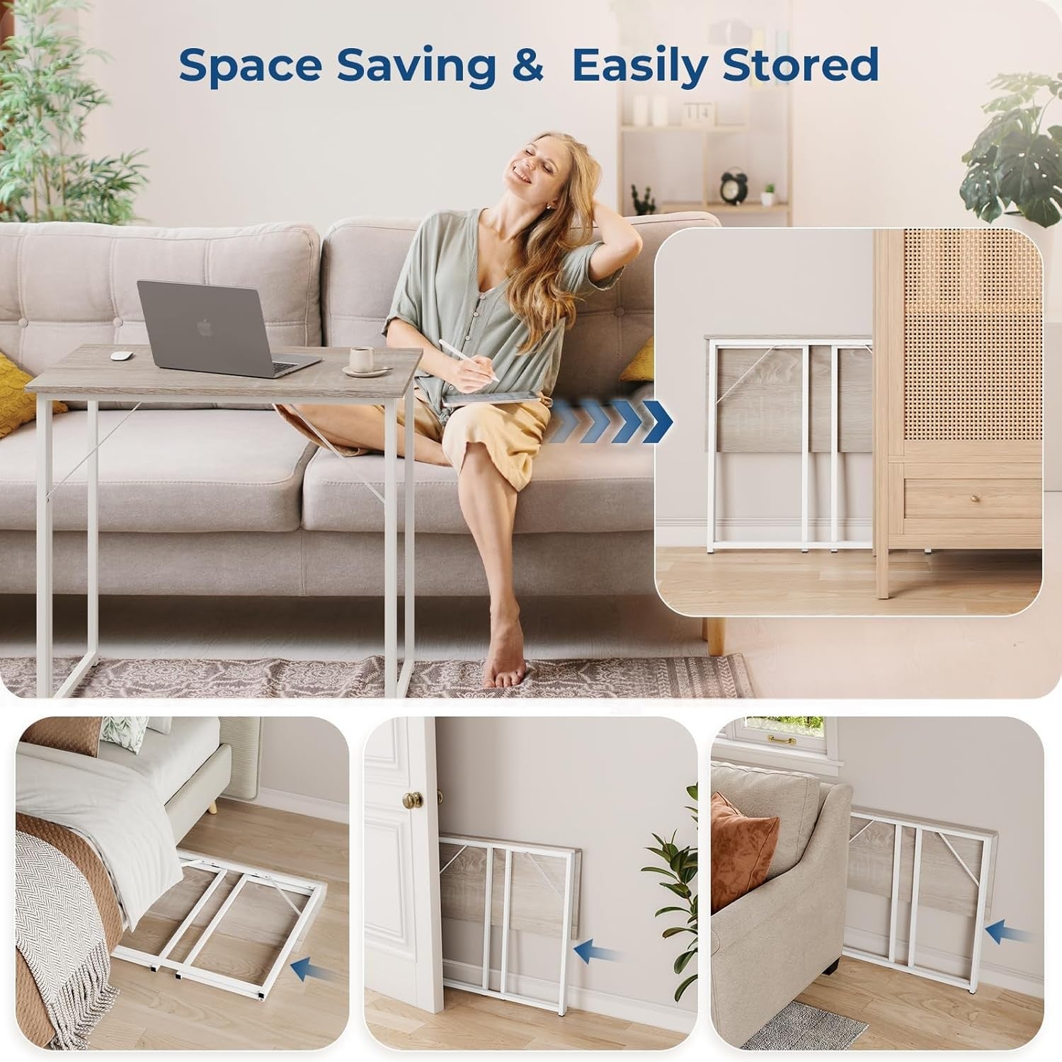 Folding Computer Desk Small Space Home Office Study Writing Table Oak