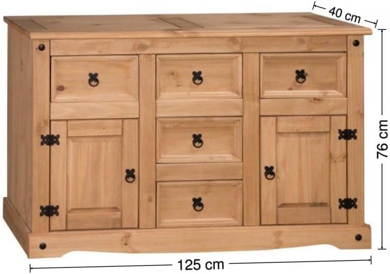 Large Pine Sideboard Cabinet 2 Doors 5 Drawers Storage Dining Room Furniture