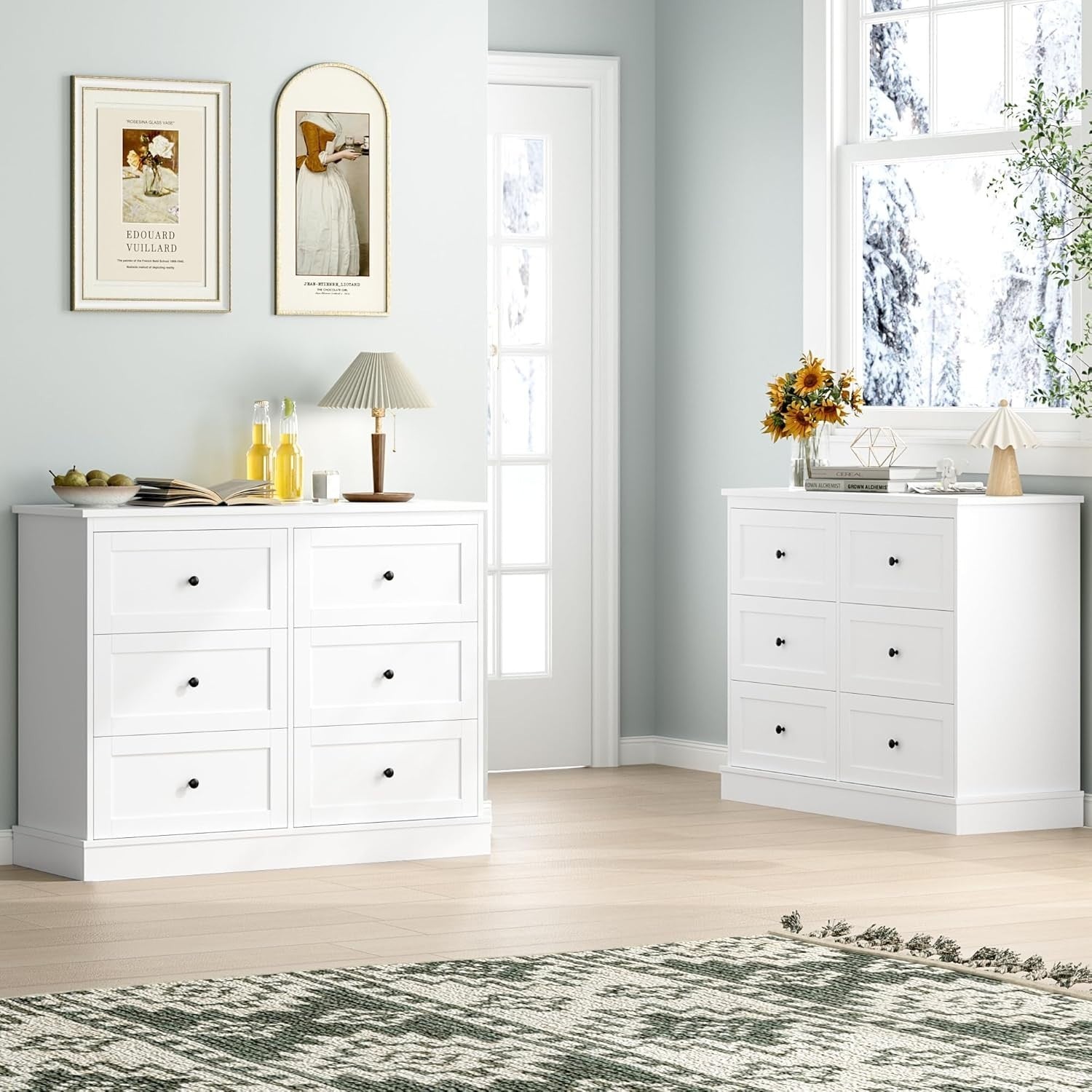6 Drawer White Wooden Storage Cabinet Chest Sideboard Dresser 108x40x87cm