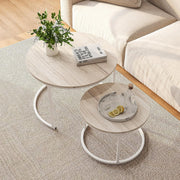 Round Nesting Coffee Tables Set of 2 with Metal Frame & Oak Tops, Space Saving