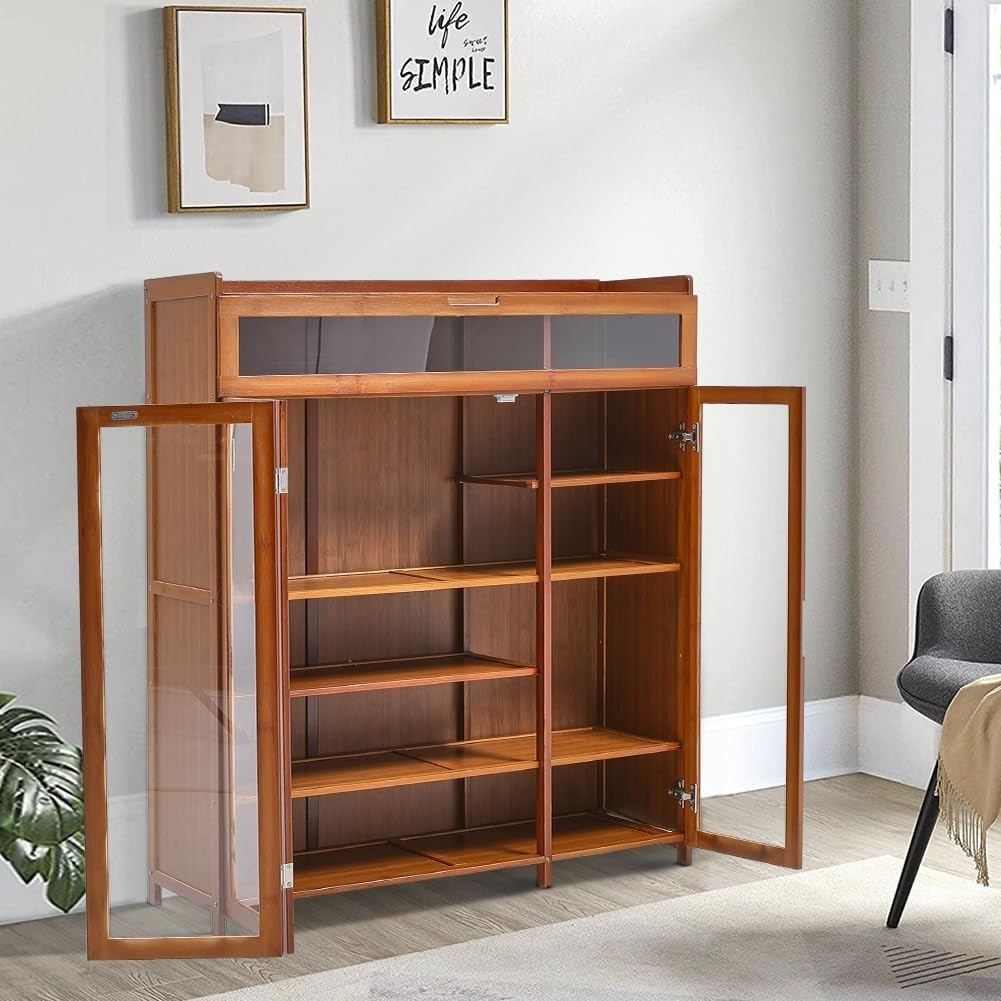 5-Tier Wooden Shoe Cabinet with Doors & Drawer Dustproof Storage Unit