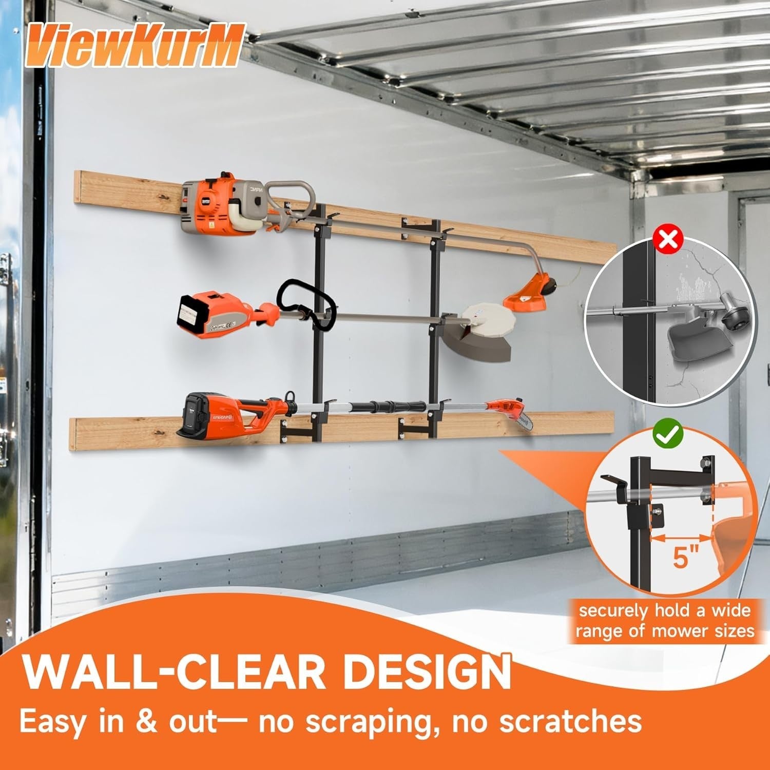 Heavy Duty Steel Trailer Tool Rack Wall Mount 3 Weed Eater Holder