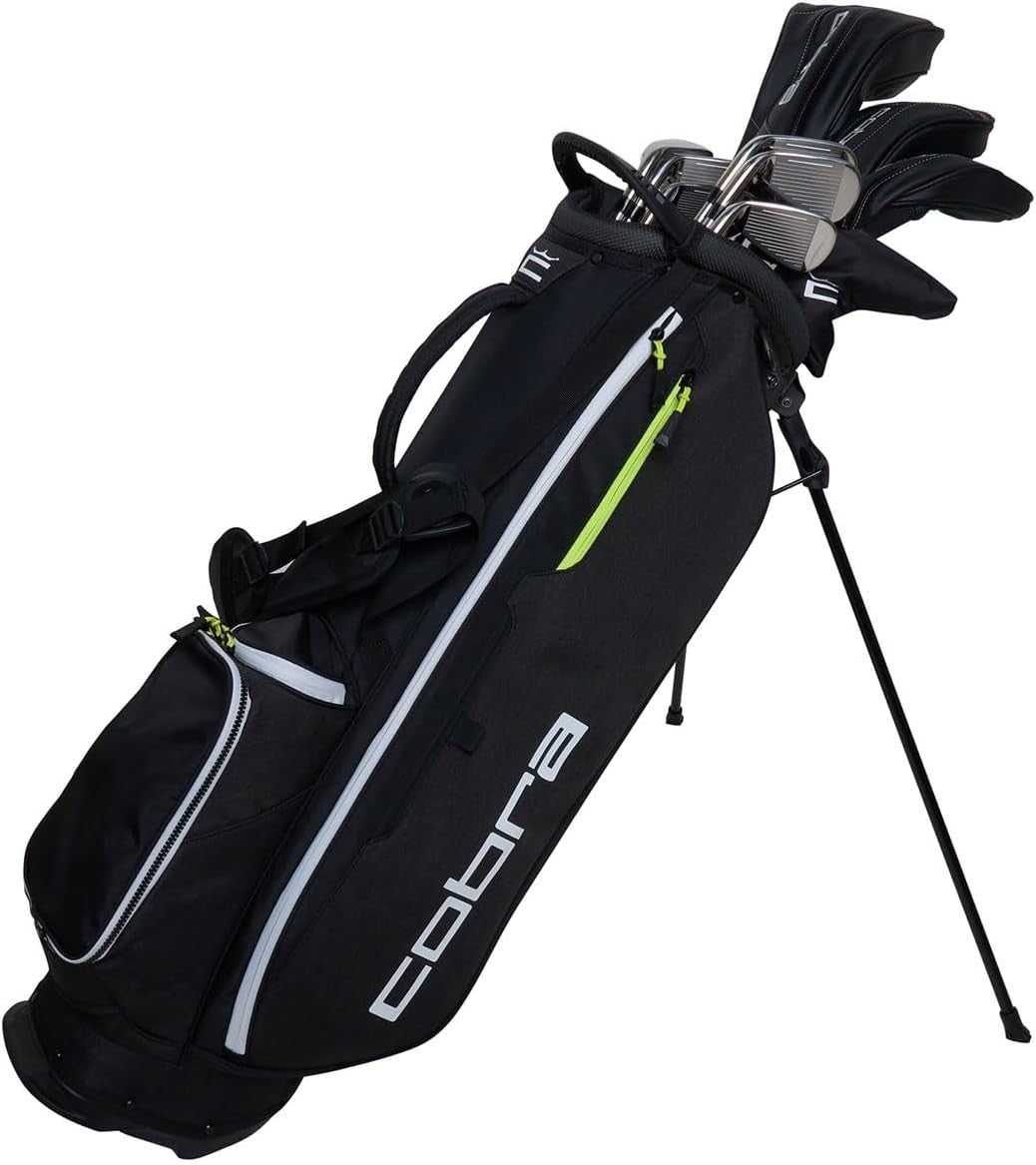 Mens Right Hand Golf Club Set 10pc Stiff Flex Driver Irons Stand Bag